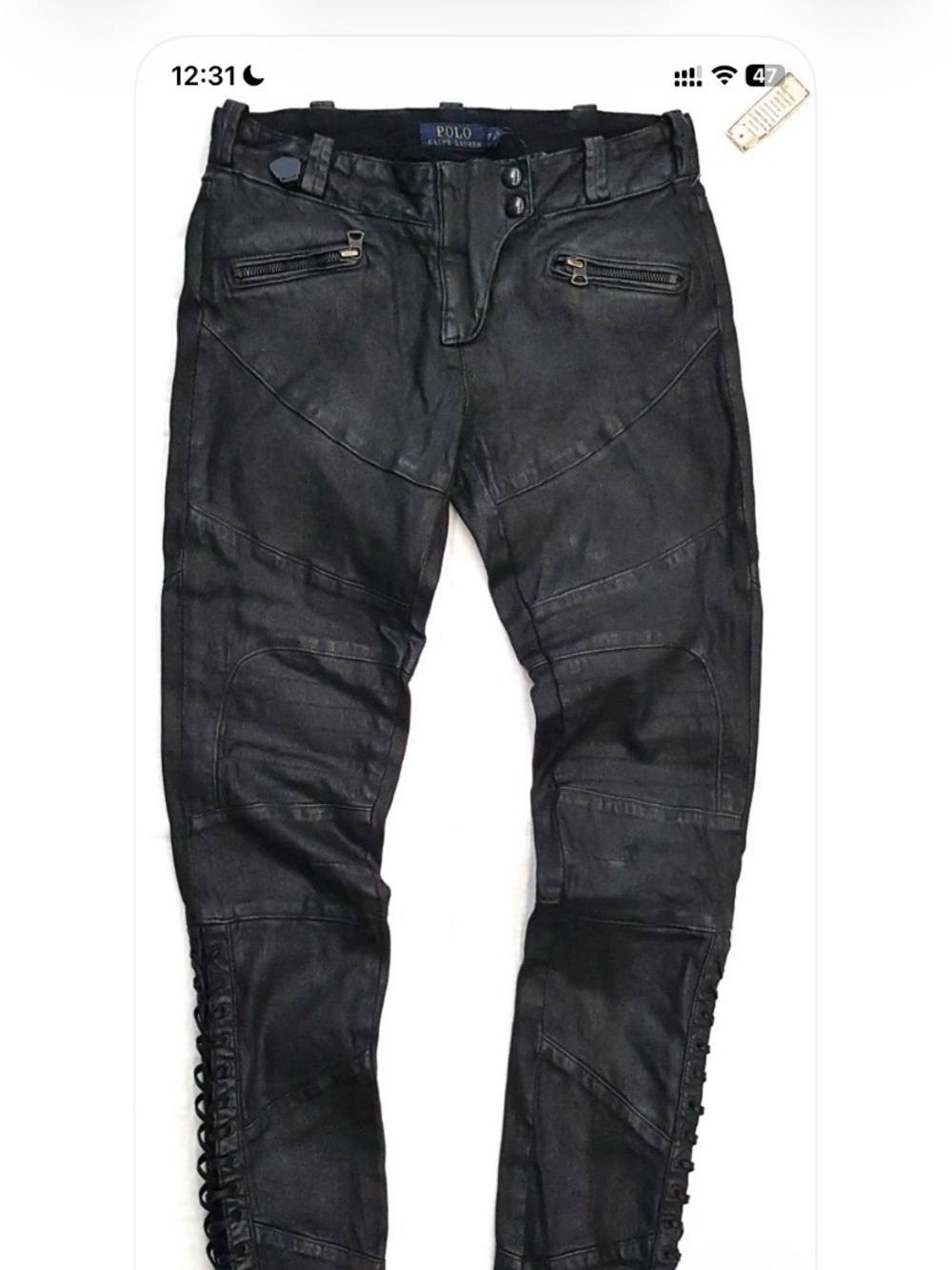 Ralph Lauren Black Skinny Moto Jeans with Lace-Up Sides